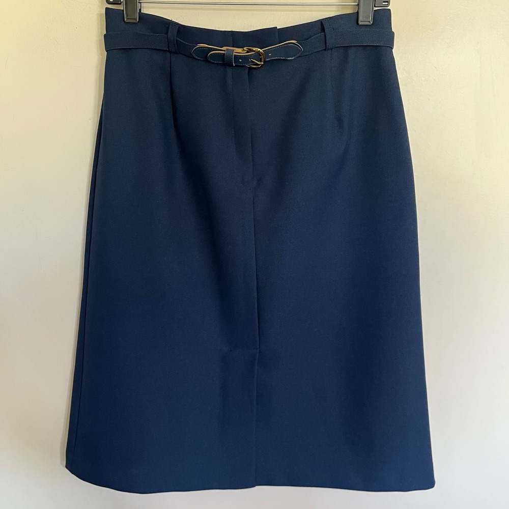 Personal Petites Navy‎ Blue Belted Pencil Skirt Vintage Size 14P Professional